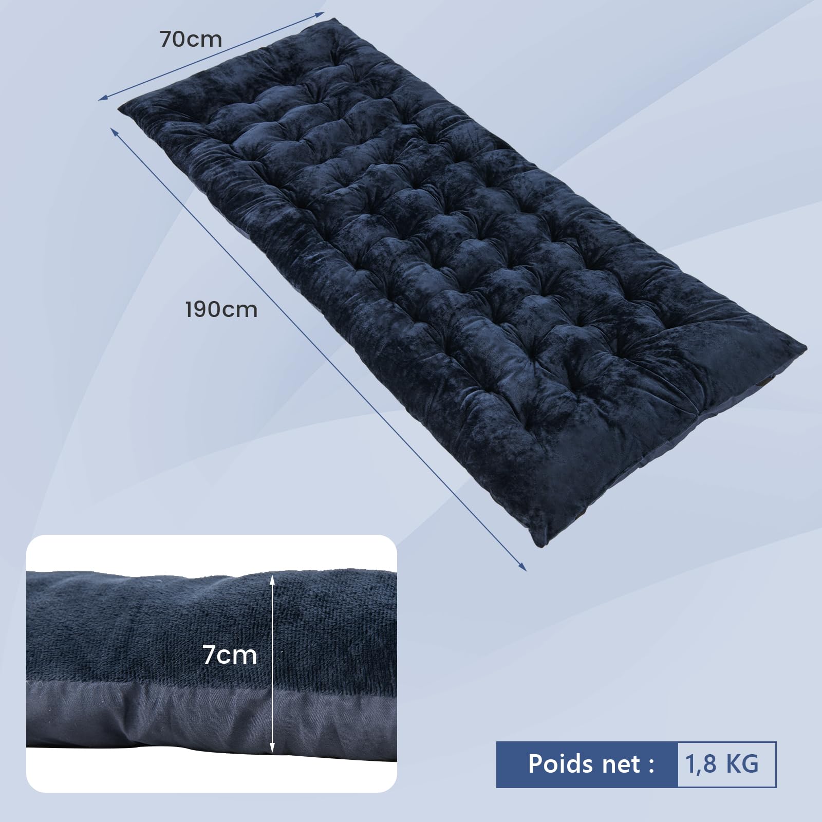 GOPLUS Matelas de Lit de Camping rembourré avec Housse en Velours Doux et Respirant, Matelas de Sommeil 190 X 70 CM, Coussin de Lit de Camp Portable pour Randonnée, Camping et Voyages