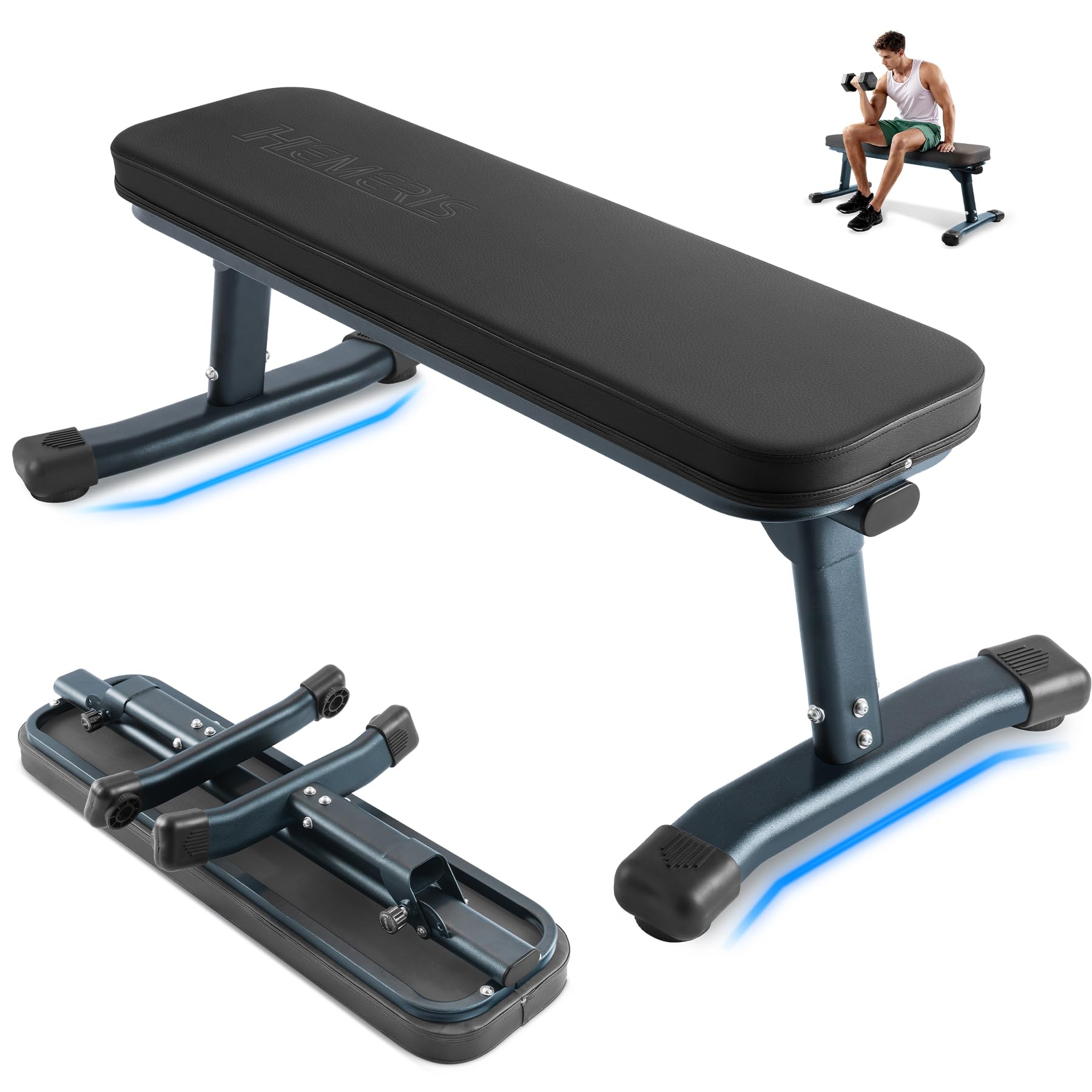 Flat Weight Bench, 2.4 Inch Thick Pad Workout Bench 660 LBS Bench Press Exercise Equipment for Home Gym Strength Weight Training