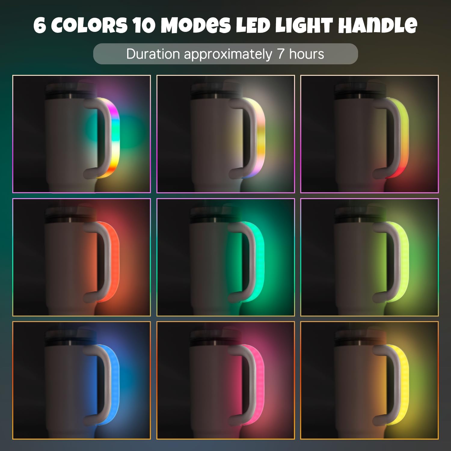 LED Light-up Tumbler Handle with Stanley 40oz/30oz, 6 Colors 10 Modes Cup Handle Accessories,USB Rechargeable Cup Handle with Comfortable Grip, Party Gym Camping Rose Quartz - Image 2