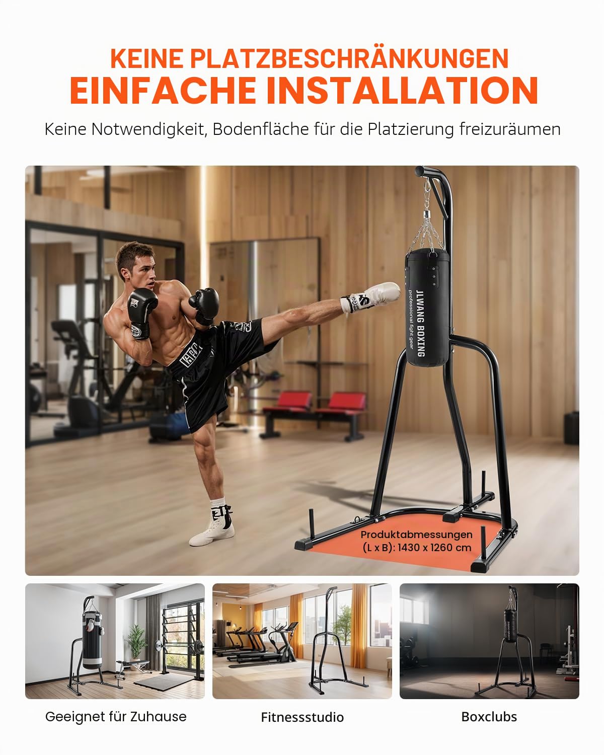 VEVOR Boxsack-Ständer, Stahl, strapazierfähig, Trainingsgerät, höhenverstellbar, mit beschwertem Boden, hält bis zu 63,5 kg, freistehender Sandsackständer für Zuhause, Fitnessstudio, Fitness