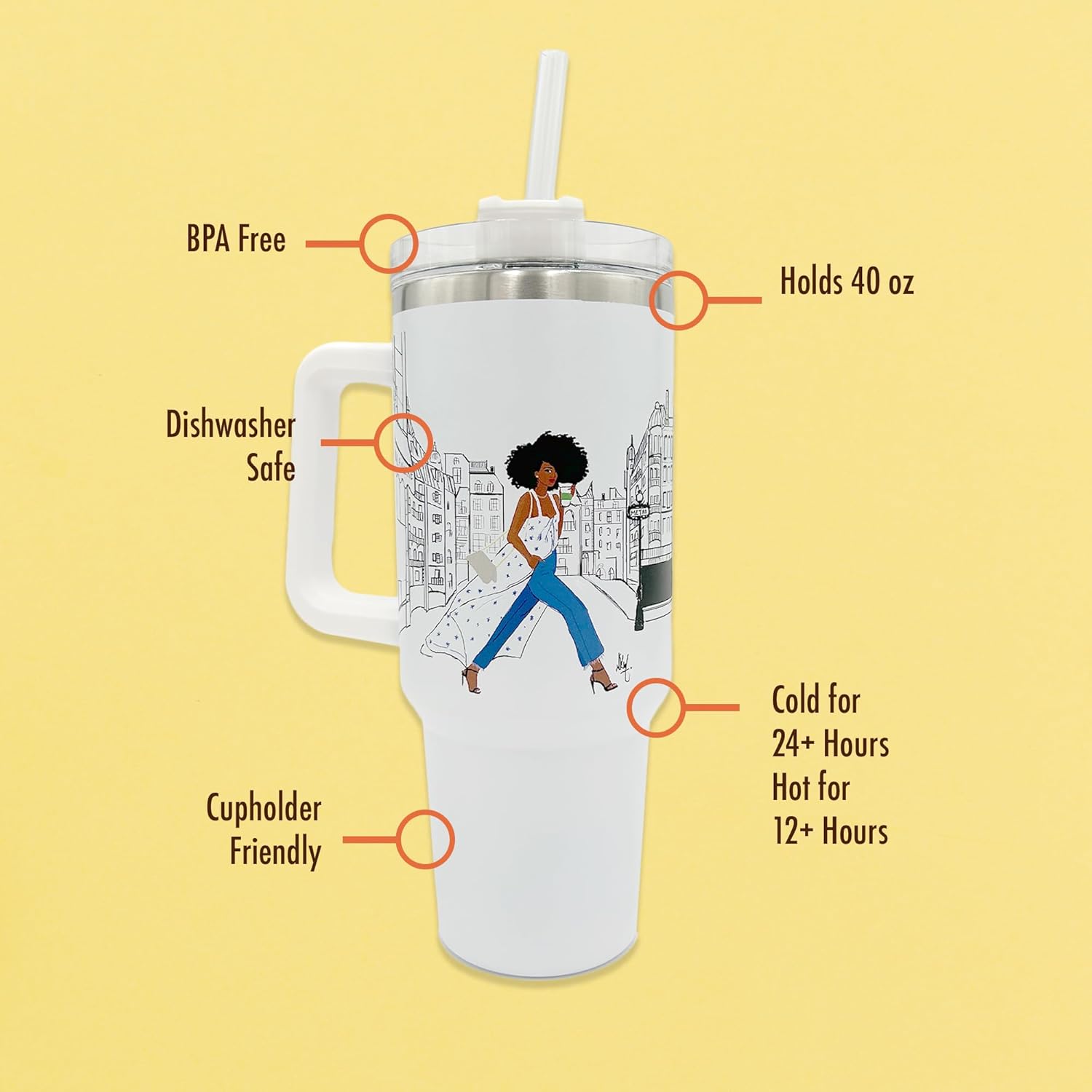 40oz Tumbler with Inspirational Quotes, African American Art, Handle, Straw & Twist-On Lid – Leak-Proof Insulated Drinkware for Black Women, Uplifting Gift - Keepin It Movin - Image 3