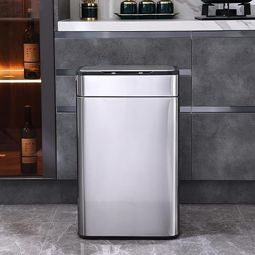Miniatura 7 de ELPHECO Bote de basura de cocina de 15 galones, de acero inoxidable de 57 litros, con sensor de movimiento, bote de basura automático para cocina,