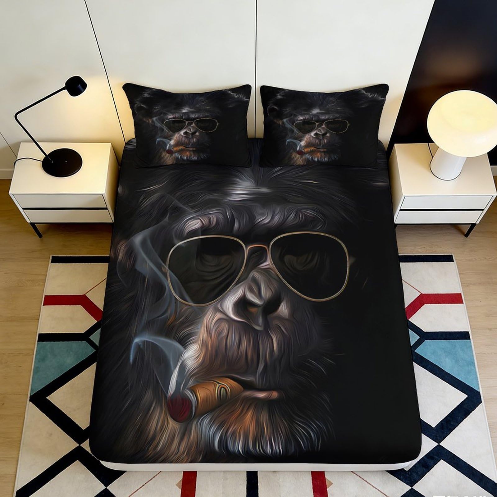 3D Printed Cool Monkey Fitted Sheet Microfiber Deep Pocket Non-Slip Cool Monkey Mattress Fitted Cover Bedroom Protection for Adults Teen 200x200x25cm 90x200x25cm
