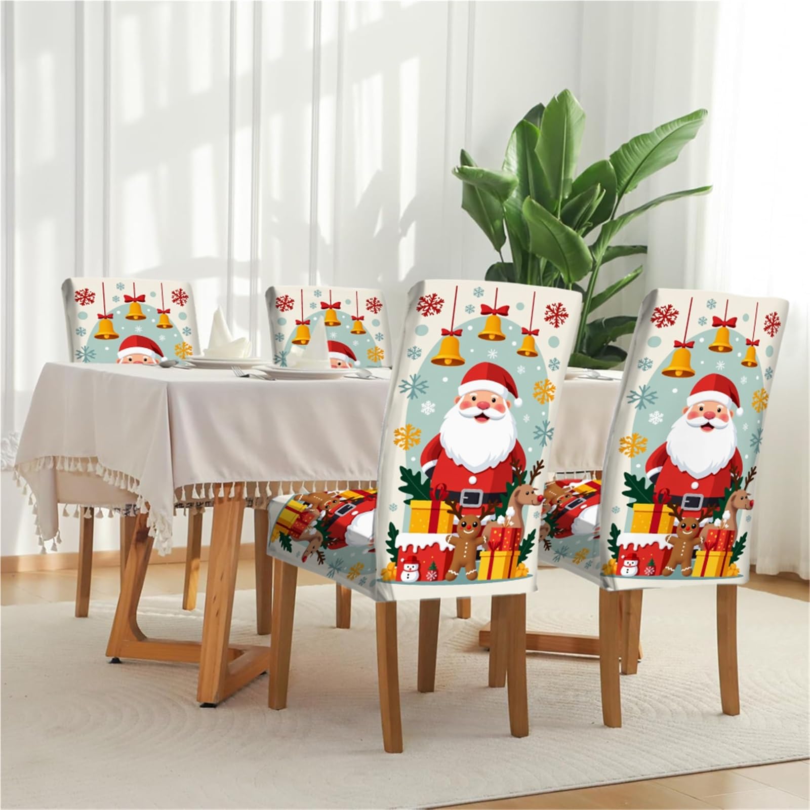 Fundas Sillas Navidad, Funda de Sillas Comedor Fundas elásticas for sillas de comedor, decorativas y navideñas, ideales for la cocina y fiestas navideñas, decoración del hogar.(D,6pcs chair cover)