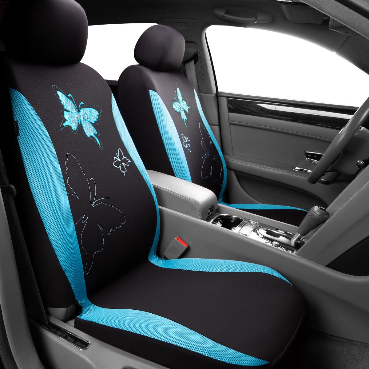 Flying Banner Moda Mariposa Encaje Bordado Fundas de Asiento de Coche(Juego Completo, Azul Menta)