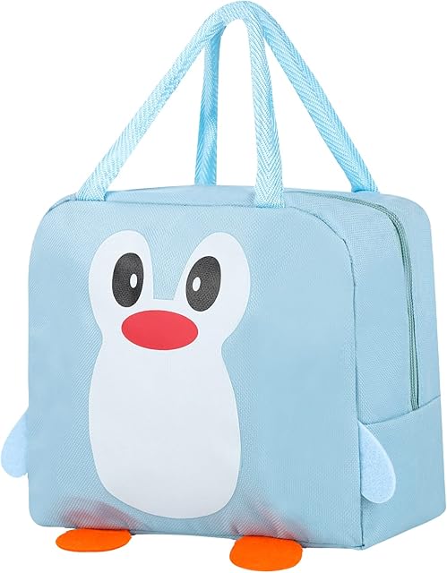 Gukasxi Insulated Lunch Bag, Reusable Cooler Bag, Cartoon Lunch Box Container, Tote Lunch Bag with Zipper, Easy Clean Lunch Box Bag for Women, Men, Student and Kid (Blue)
