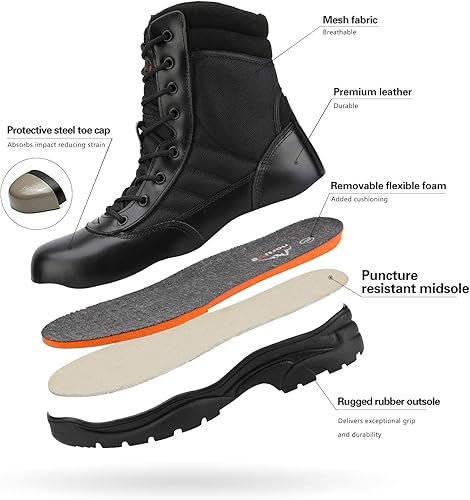 Miniatura 3 de NORTIV 8 Botas de punta de acero para hombres Seguridad Industrial y Construcción Botas de trabajo militar antideslizantes ASTM F2413-18