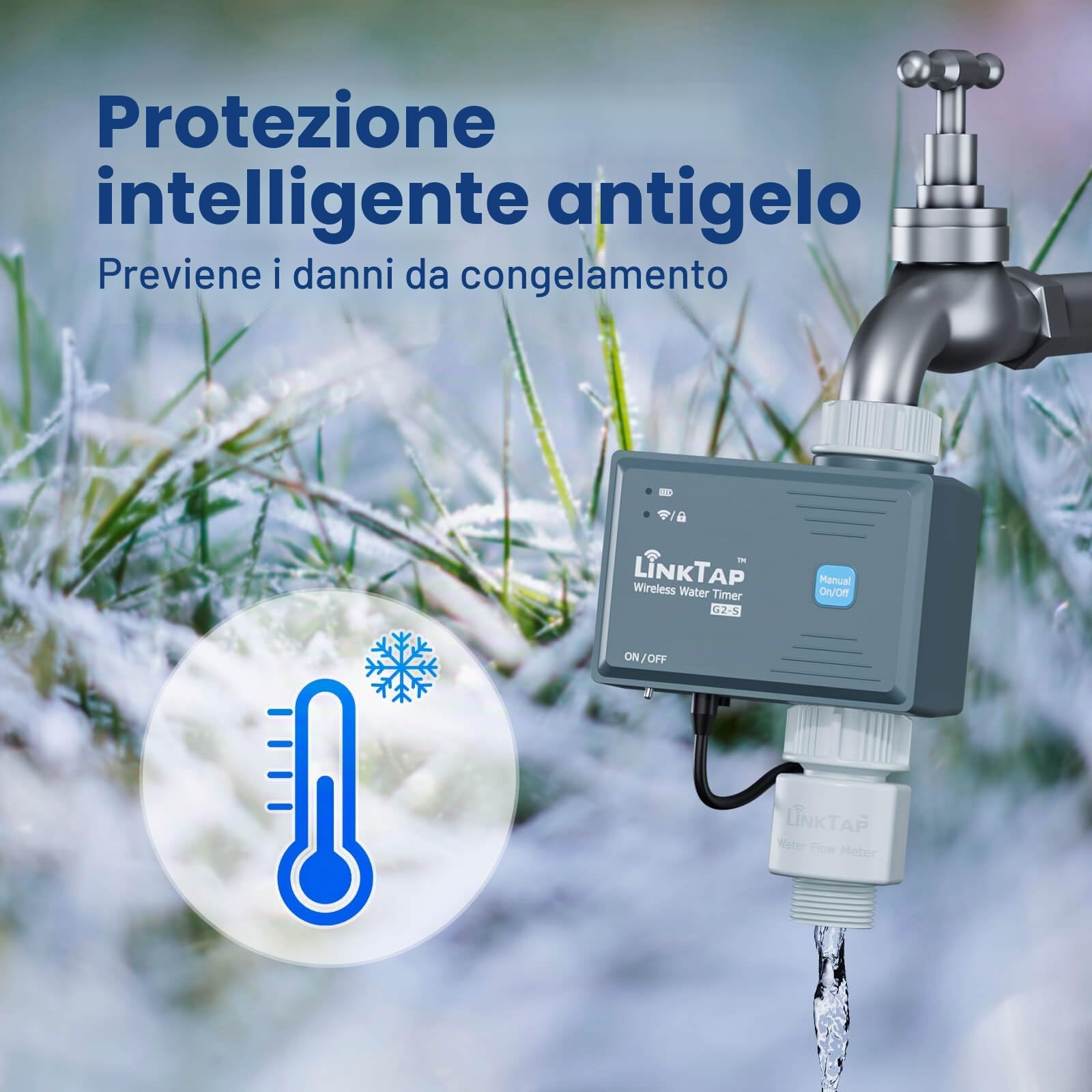 LinkTap G2S Timer Irrigazione (Richiede Gateway), Contalitri, IP66, Alexa | Programmatore Smart per Volume/Durata/Meteo, Giardino, Prato e Orto, Rilevamento Guasti, Rete Mesh, Superiore al Wi-Fi