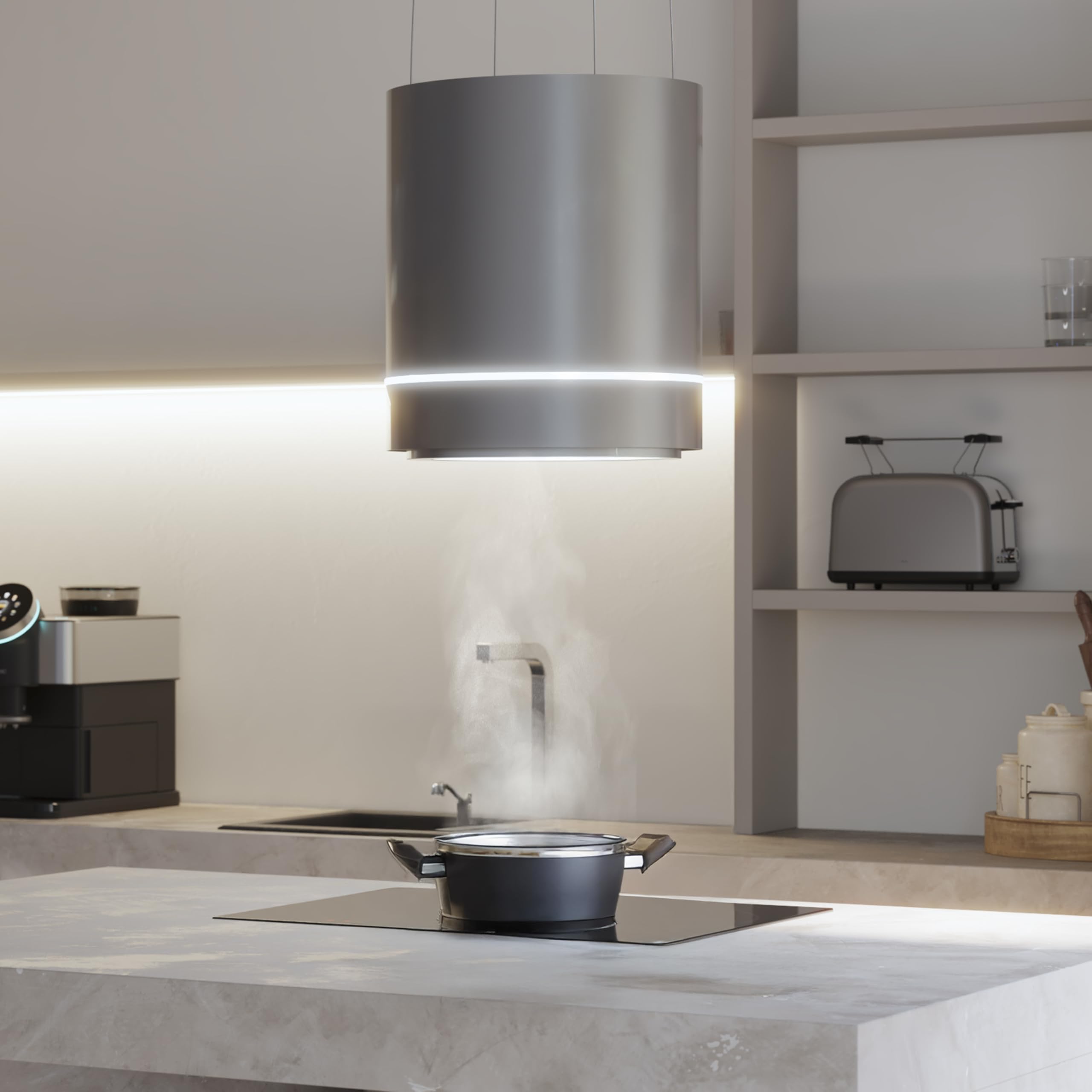 Cecotec Bolero Flux Cre Insel-Dunstabzugshaube 44 cm Edelstahloptik 800 m³/h 210 W A++