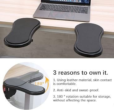 Arm Rest for Desk, Black Desk Extender Ergonomic Arm Support, Adjustable Rotating Computer Arm Support Pad for Table, Office, Chair, Desk (Black)
