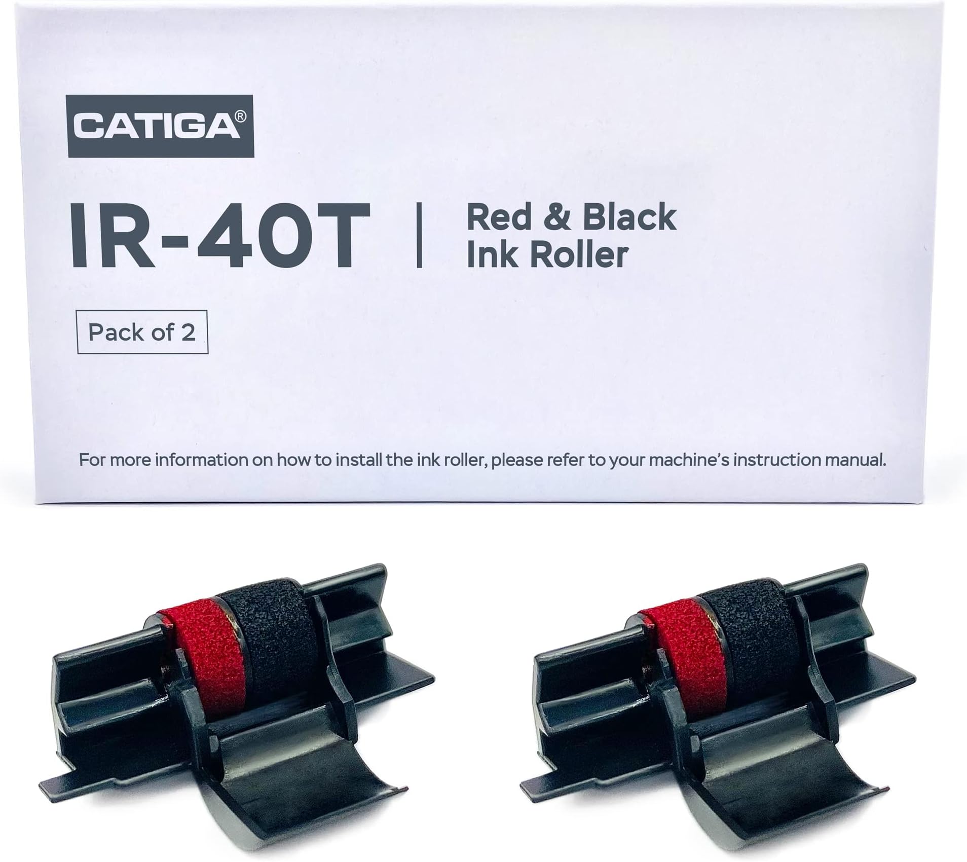 IR-40T Ink Roller Cartridge for Printing Calculators and Adding Machines, Black/Red Pack of 2, Used with Casio HR-100TM HR-150TM HR-170RC, Sharp EL-1750V EL-1801V, CP30A CP90A