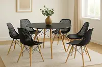 Conjunto Mesa de Jantar Eiffel 120cm com 6 Cadeiras Colméia, Mesa Preta e Cadeiras Pretas com Pés em Madeira, para Sala de Jantar, Cozinha e Café