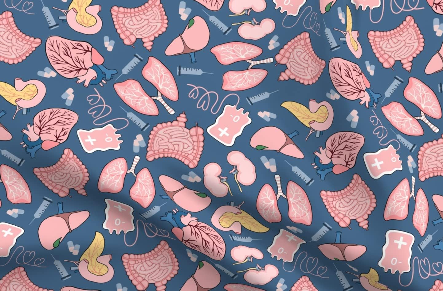 Spoonflower Fabric - Internal Bodily Heart Doctor Nurse Hospital Stomach Printed on Organic Cotton Sateen Fabric by The Yard - Sewing Quilting Apparel Home Decor