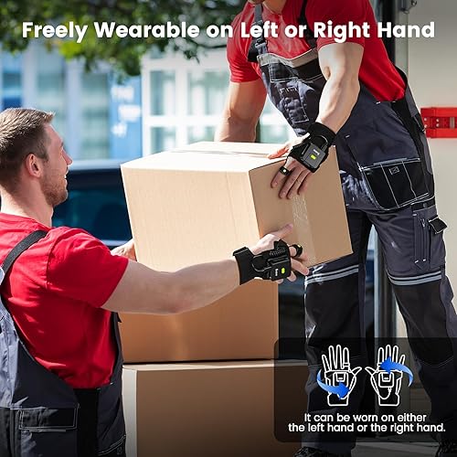 Miniatura 3 de Eyoyo Escáner de código de barras 2D portátil escaneo rápido y de largo alcance, guante portátil para colocar izquierdo y derecho, escáner de código