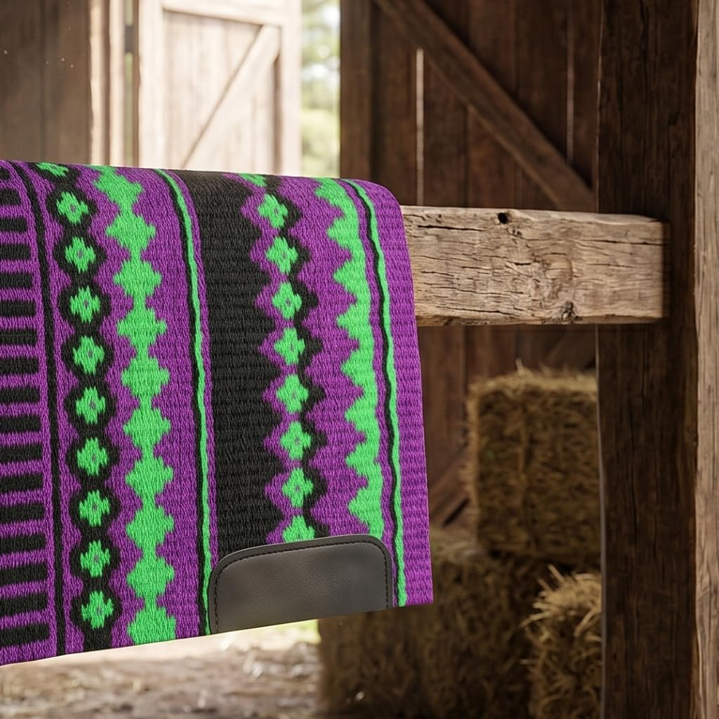 Western Show Saddle Pad/Blanket for Horses - Handmade Wool Saddle Blanket with New Zealand Design, Thick, Durable & Comfortable for Horse Riding (36” L x 40” W x 1) M22