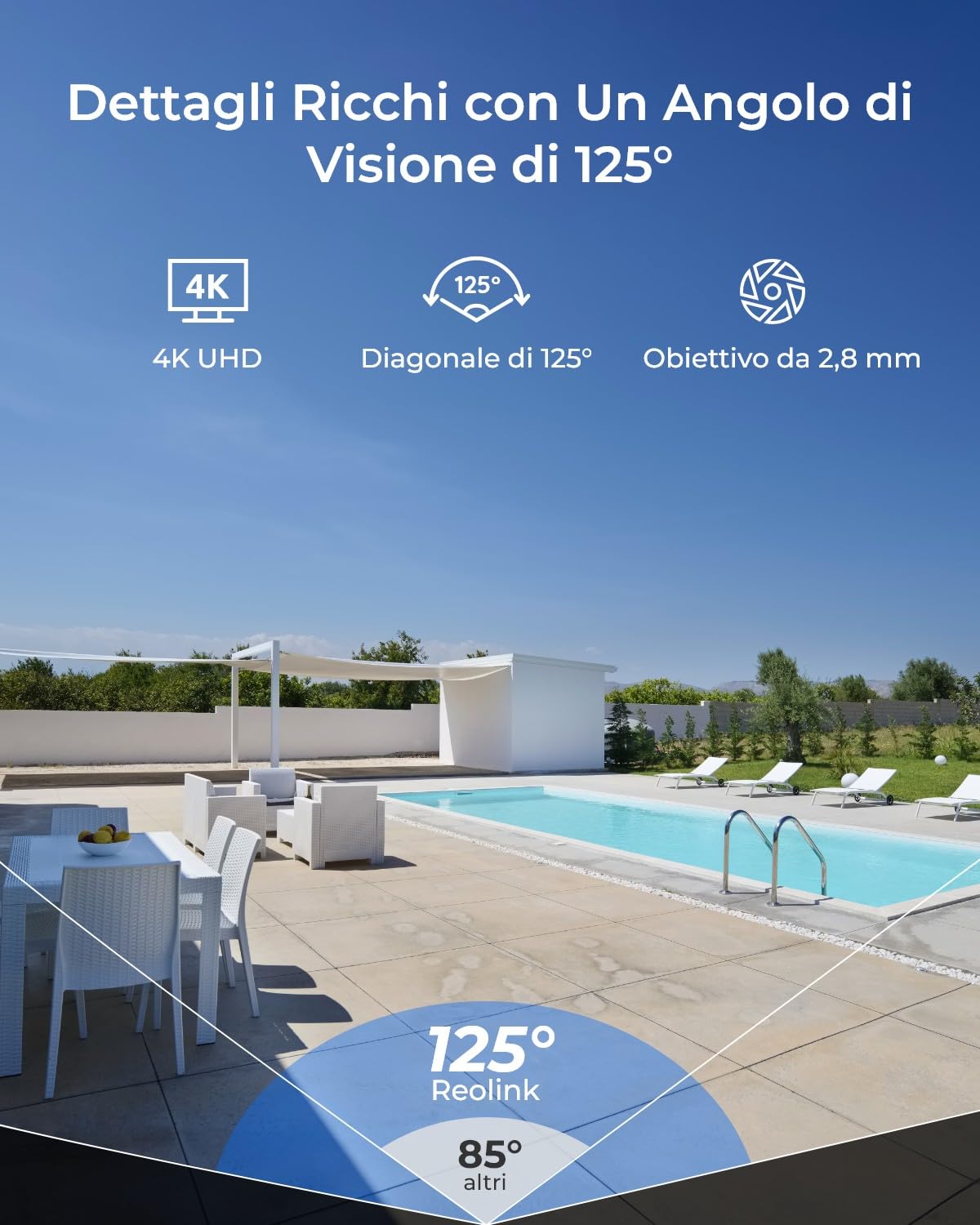 Reolink 4K Telecamera Wi-Fi Esterno, Wi-Fi 6, IK10 Antivandalo | Visione Notturna a Colori, Rilevamento di Persone/Veicoli/Animali, Audio Bidirezionale, RLC-840WA (No PT)
