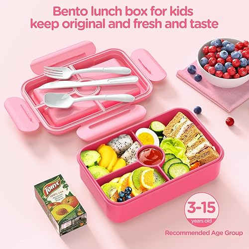 Miniatura 2 de Jelife Lonchera Bento para niños loncheras grandes estilo Bento a prueba de fugas con 4 compartimentos recipientes de almuerzo para niñas con