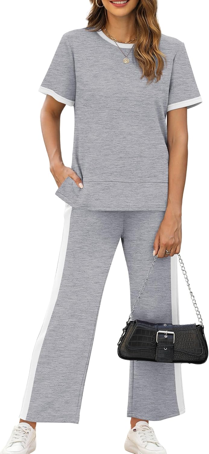 XIEERDUO Women's 2 Piece Lounge Set Fashion Travel Outfits Vacation Tracksuit Comfy Wide Leg Airport Loungewear S-3XL