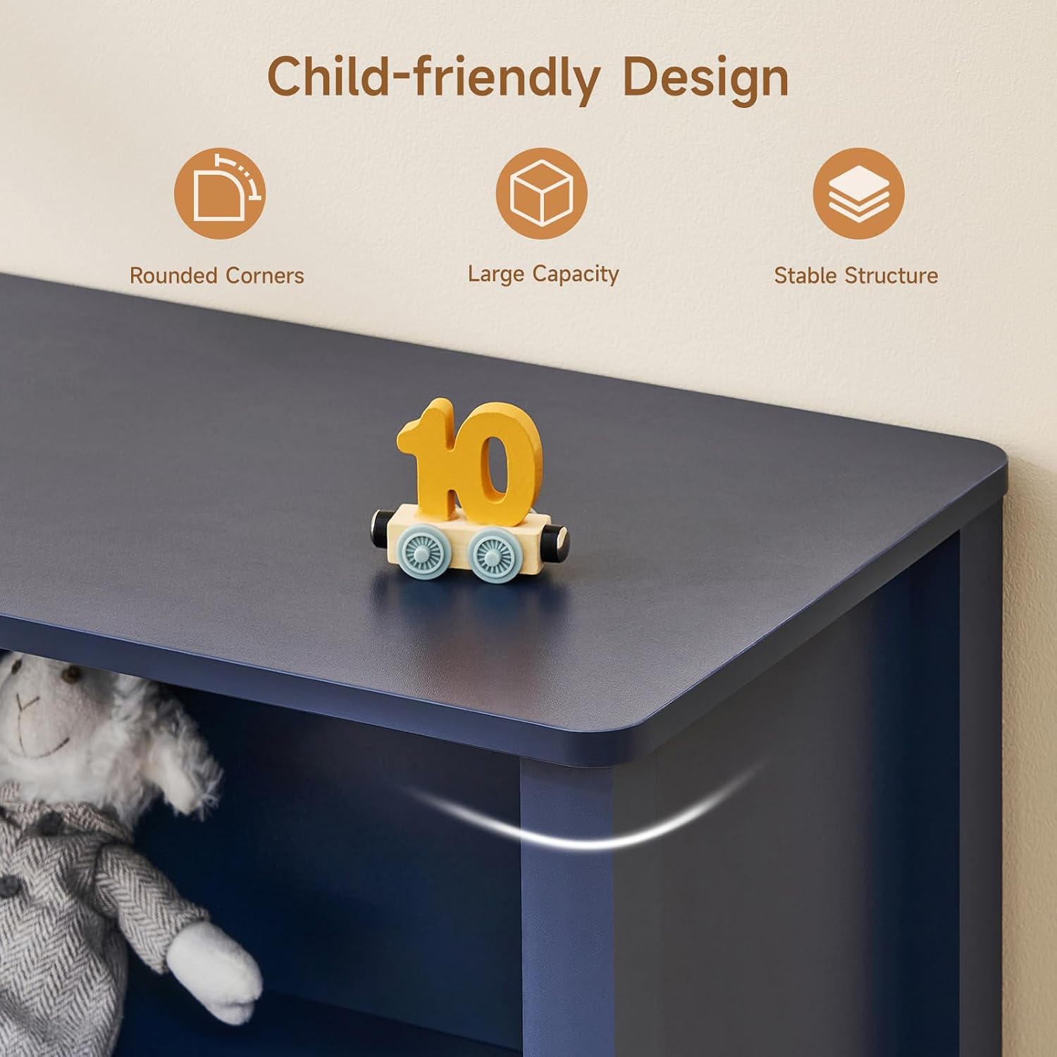 ONBRILL Montessori Shelf, 5 Cube Toy Storage Organizer with Wave Design, Safe Wooden Kids Toy Organizer Cabinet, Kids Bookshelf & Bookcase for Nursery Kids Room Playroom Bedroom Living Room Nursery