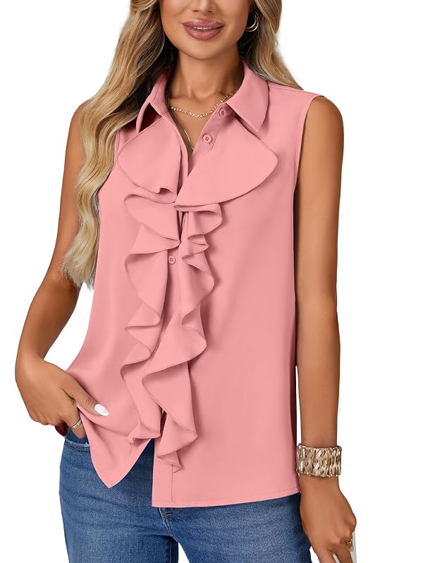 Vrtige Women's Ruffle Front Summer Tank Tops Deep Pink X-Small by Vrtige - Used condition - Image 2