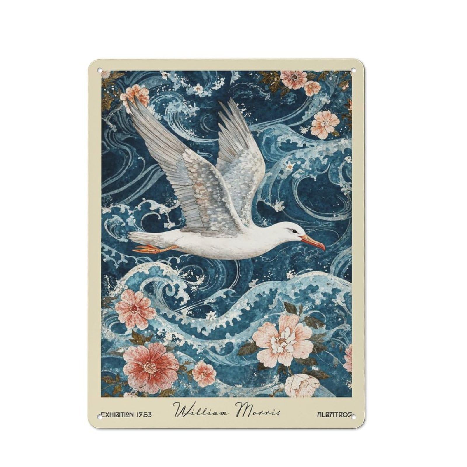 Junmoney Style-14 Metal Sign 40X30cm With William Morris Albatross Nautical Flower For Pub Or Café, Vintage Decor, For Metal Sign Collectors, For Garage And Workshop Walls