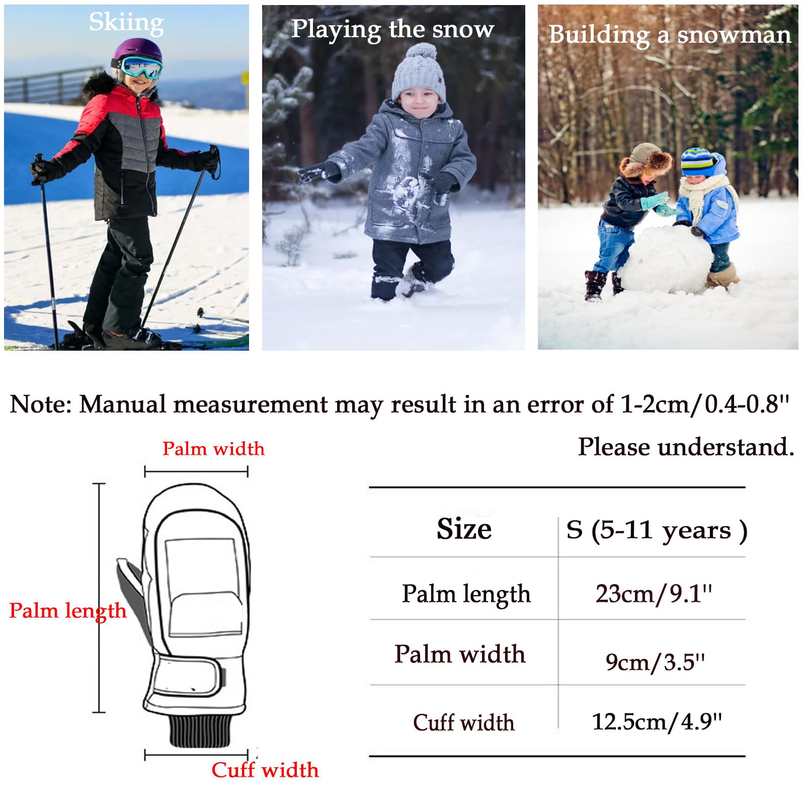 Guanti Sci Bambino, Guanti Termici Invernali, Muffole da Neve per Bambini, Impermeabili, Regalo per Ragazzi E Ragazze, per Ciclismo, Snowboard,3.Orange,S (5~11 Years)
