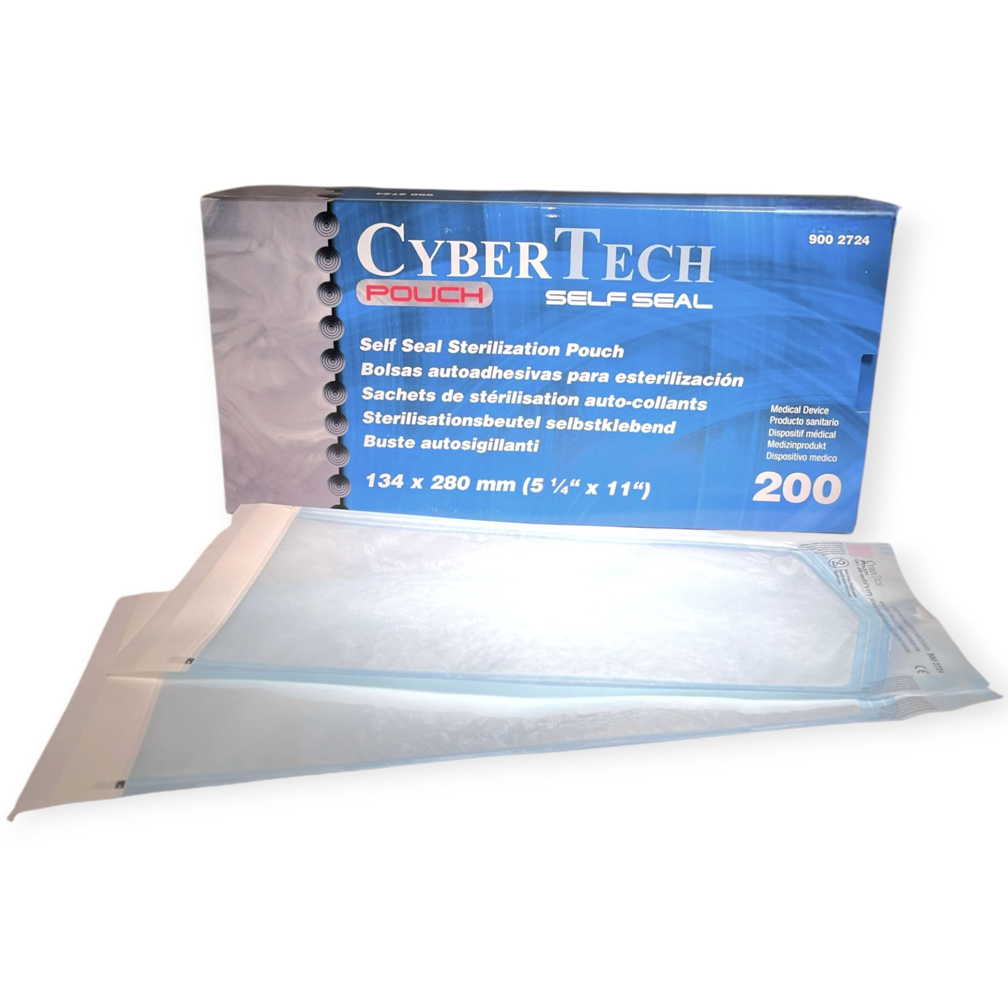 CyberTech - Sterilisationsbeutel (200 Stück), selbstklebend, Steritüten ohne Seitenfalten, Maße je 13,4 x 28,0 cm