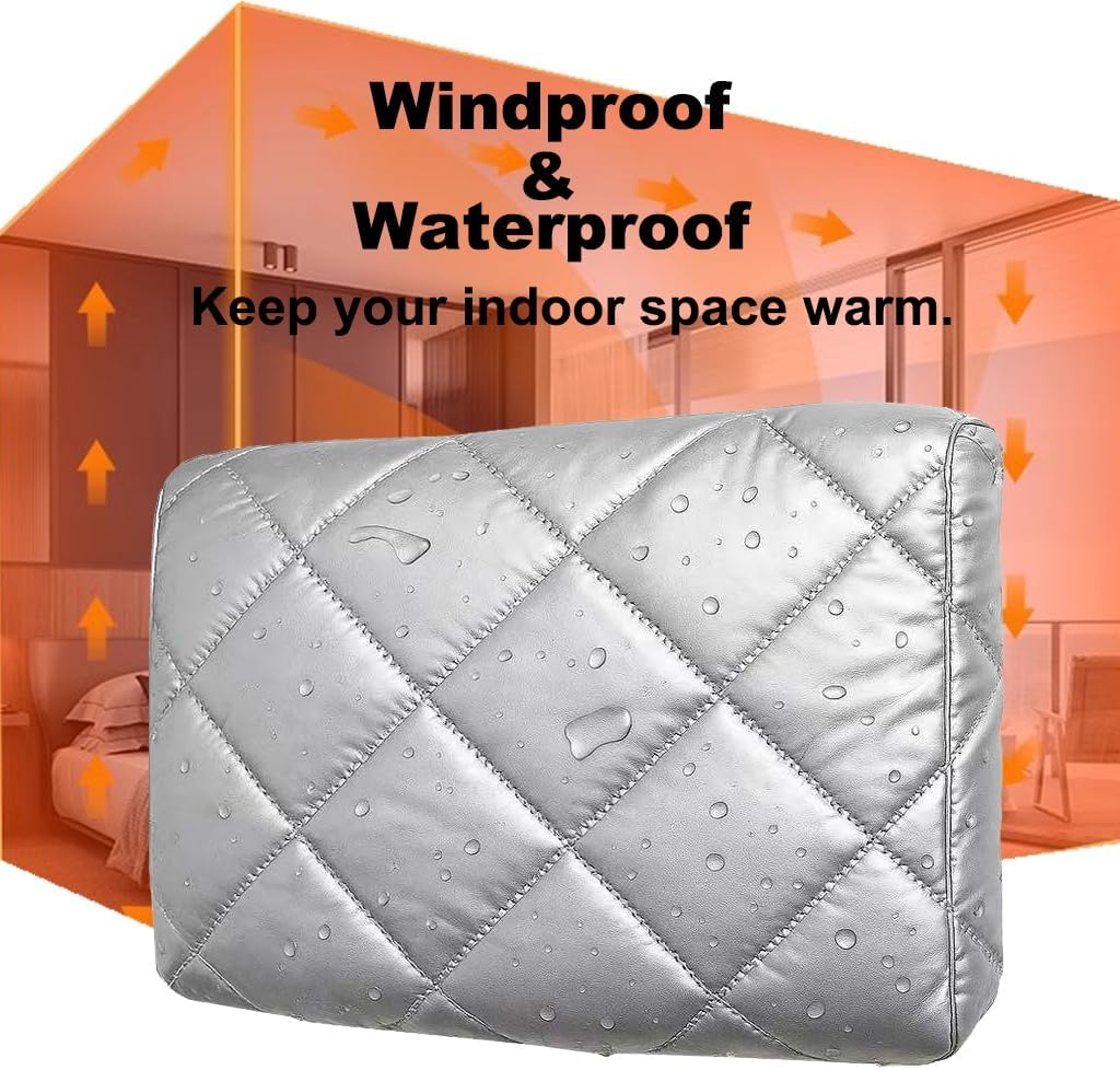Anti-fall Thickened Window Air Conditioner Cover Inside ?Silver?- Windproof Waterproof Insulated - Universal Window AC Unit Cover For Indoor(M-18.8*14.2*3in)