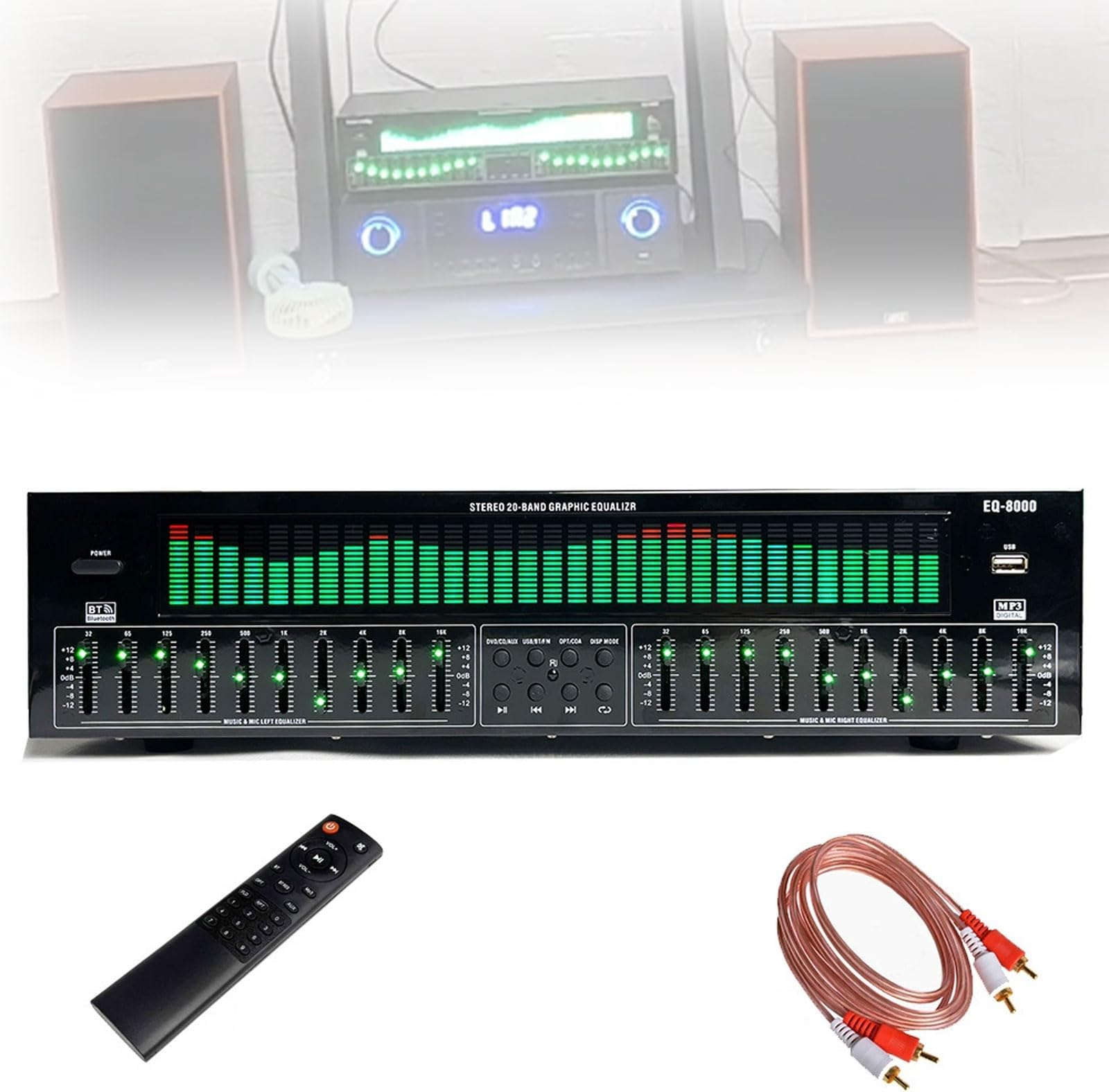 31 Band Digital Audio Equalizer with Bluetooth, Remote Control & Audio Cable - Dynamic Spectrum Processor for Home and Studio Use