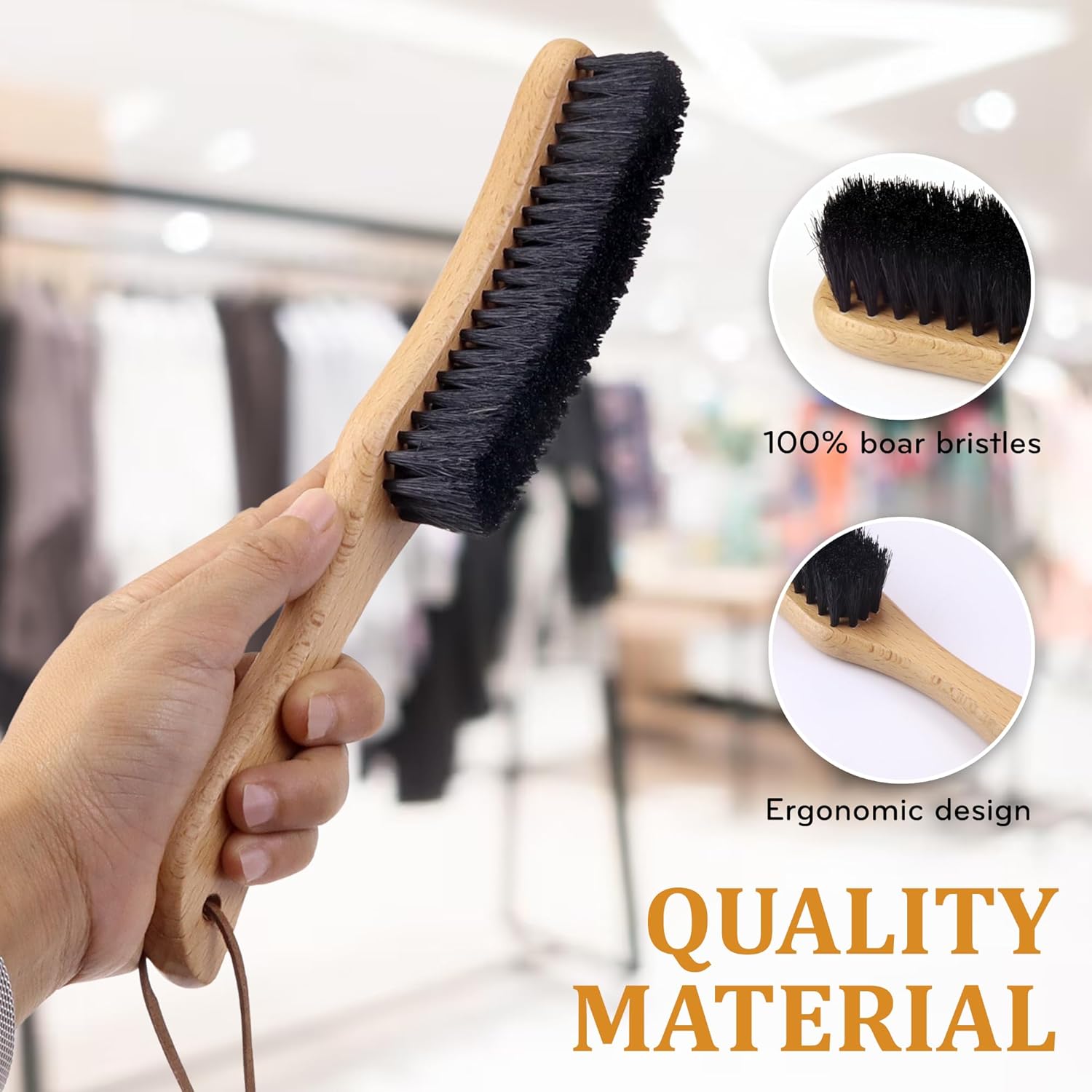 Atzi 100% Horsehair Hat & Clothes Brush - Natural Beechwood Handle For Suits, Felt Hats & Pet Hair Removal