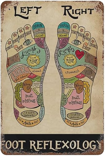 Póster de metal retro para reflexología de pies, terapeuta de masaje, cuadro de acupresión y reflexología, letreros de metal de hojalata vintage,