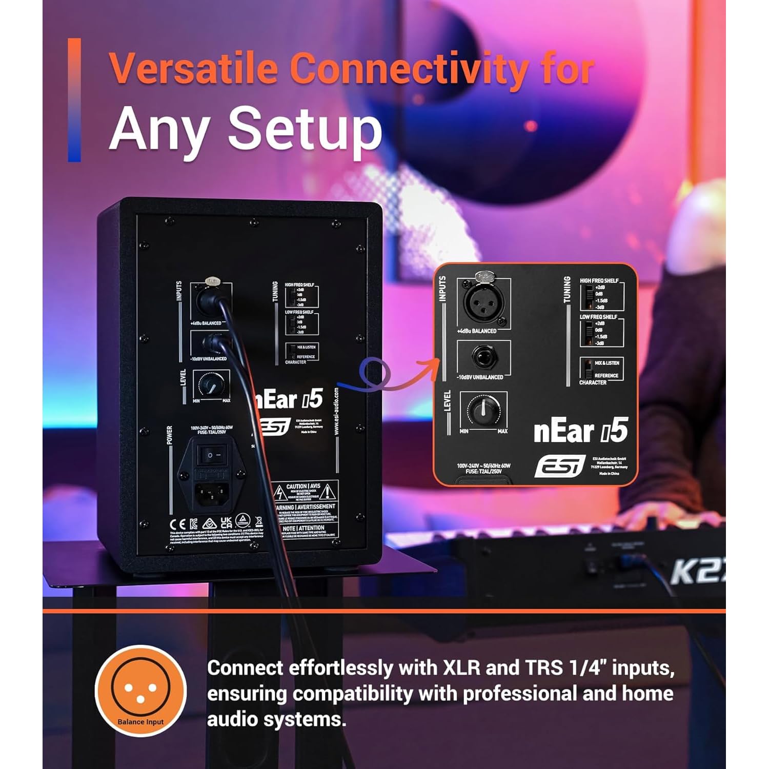 ESI nEAR i5 Studio Monitor-Boxen aktive Lautsprecher 1 Paar mit 2X keepdrum Klinkenkabel