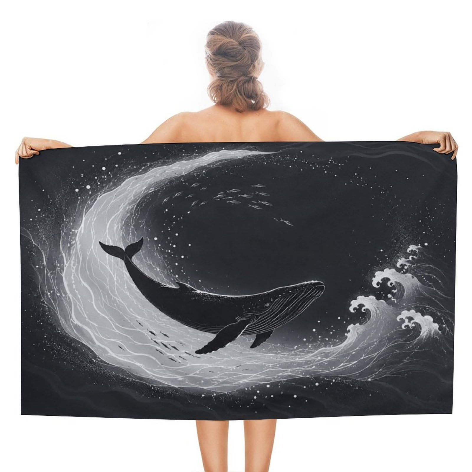 Anceky Whale Moon Ocean Wave Night Oversized Beach Towel Quick Dry Sand Free Microfiber Travel Towel Lightweight Multi Purpose Beach Blanket Pool Gym Bath Towel 51x31 in