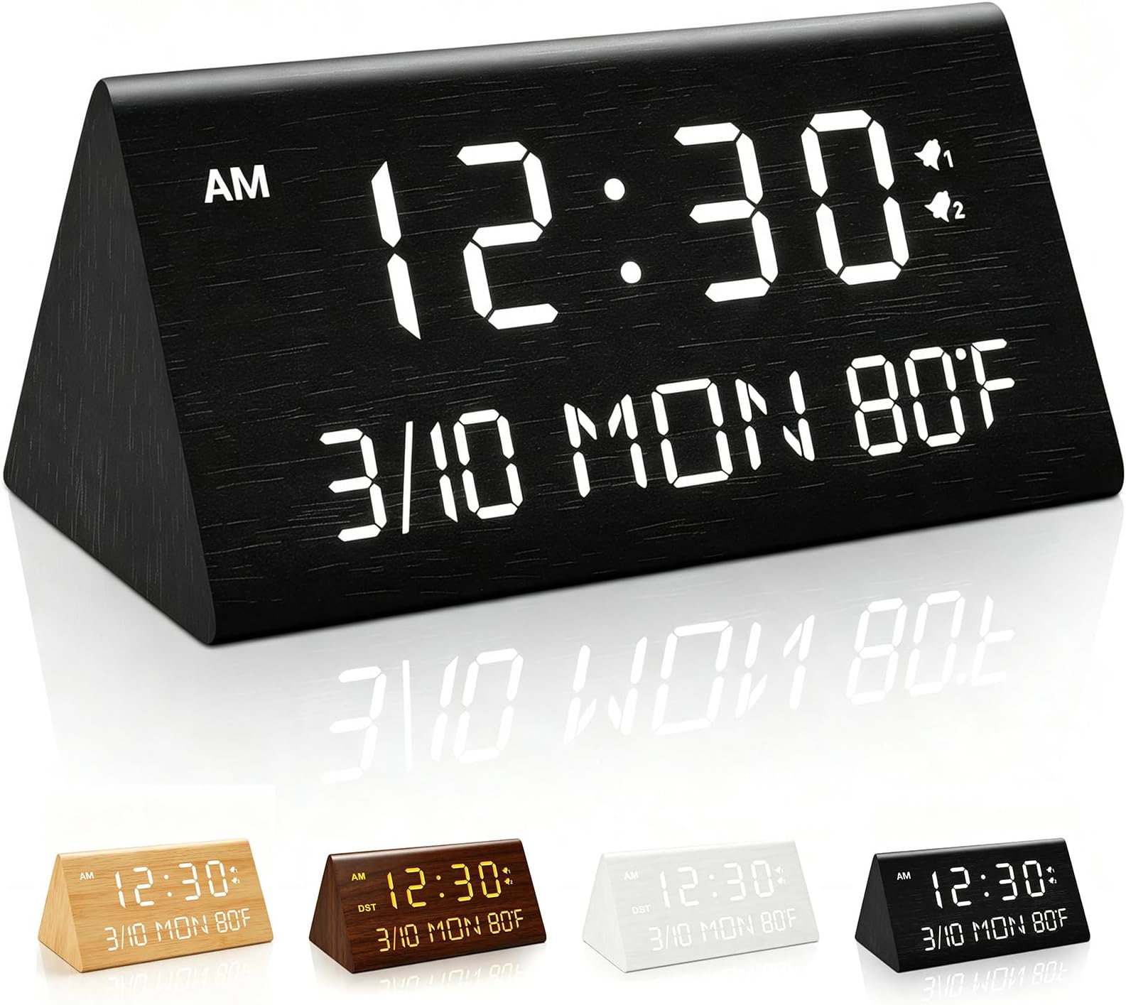 Premium Wooden Digital Alarm Clock with USB Charging Ports, Dimmable LED Display, Date, Day of Week, Temperature, DST, Clocks for Bedrooms, Desk, Nightstand, Bedside, Table, Office, Living Room Decor