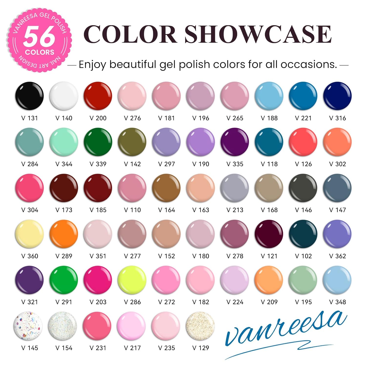 VANREESA Gel Nail Polish Kit with U V Light 74 Pcs Gel Polish Nail Set 56 All Season Colors Nail Polish Set Base Coat & 4 Effects Top Coat with Manicure Tools Complete Nail Kit Gifts for Women
