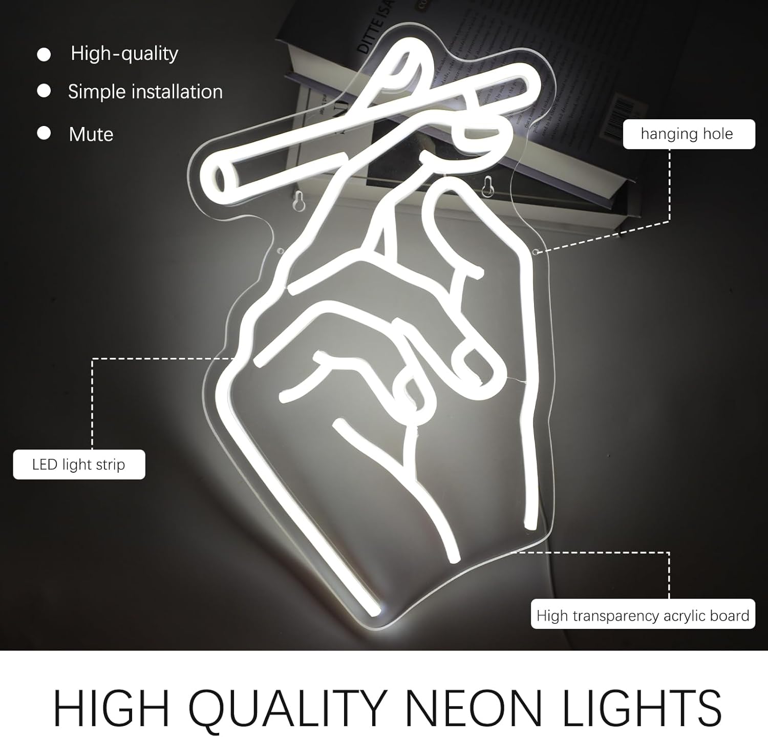 Hand Neon Sign for Wall Decor, Gesture Hand LED Neon Lights Art for Bedroom, Bar, Lounge, Game Room, Club Party Décor Gift for Men
