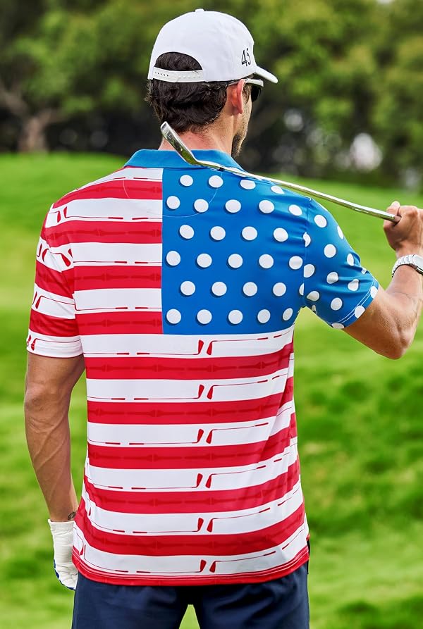 Herberton Mens American Flag Polo Shirt Patriotic 4th of July Stars Stripes Red White and Blue Shirts USA 250 Anniversary Independence Day Stretch Soft Short Sleeve Ribbed Collar Fashion Polos XL by Herberton - Used condition - Image 4