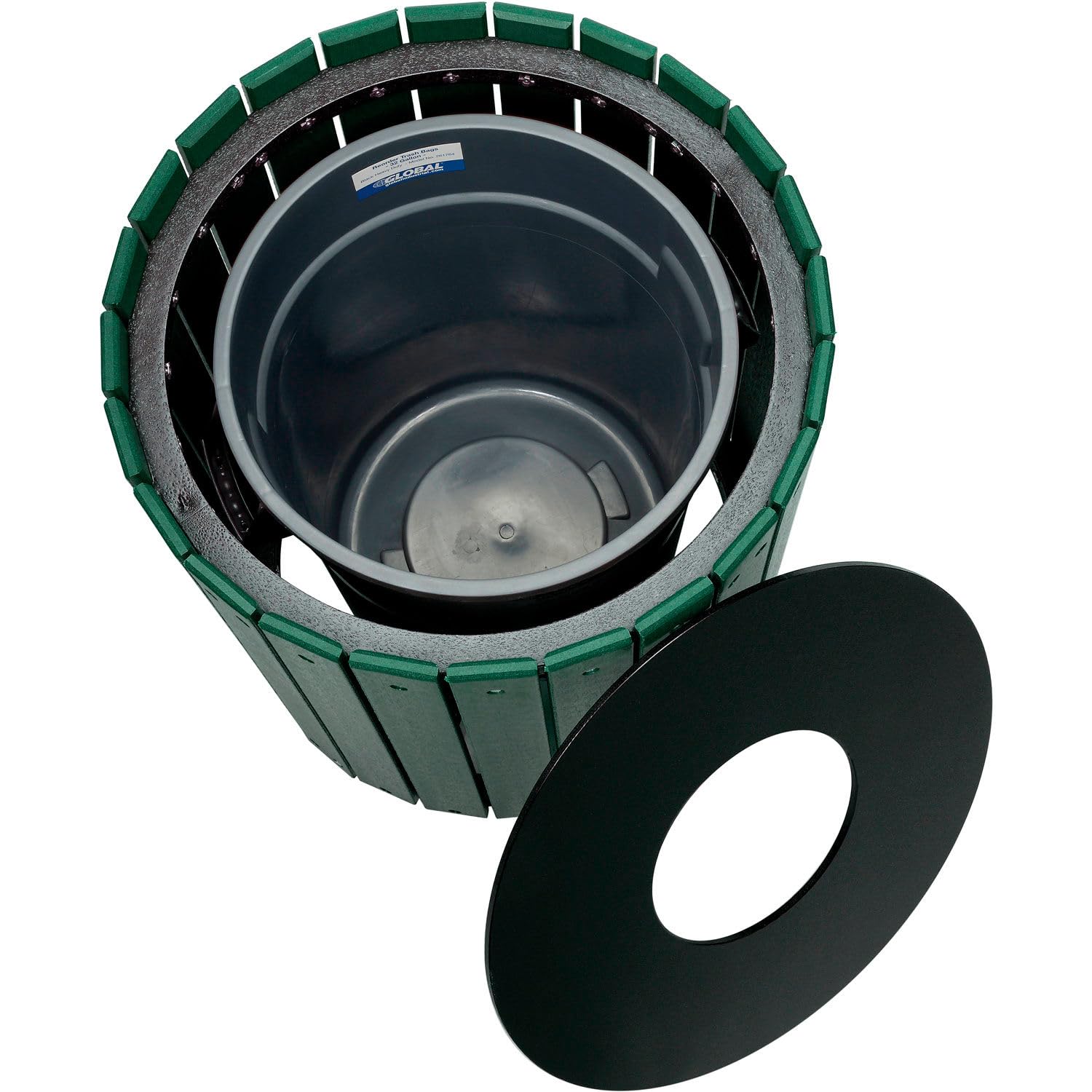 Global Industrial Round Recycled Plastic Receptacle W/Liner, 32 Gallon, Green