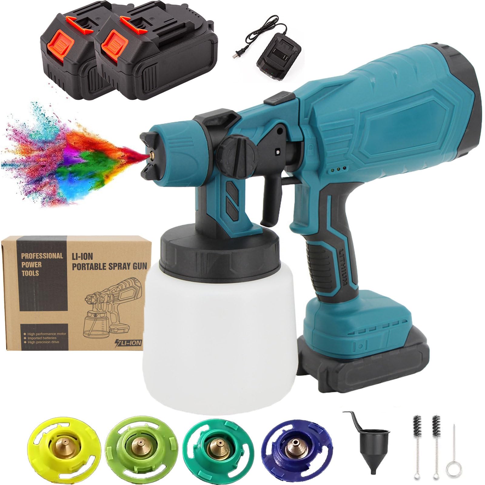 Wysokiej Mocy Akumulatorowy Pistolet Natryskowy, Akumulatorowy Pistolet Natryskowy, z Pojemnikiem 1000ML, Pistolety Natryskowe do Mebli Domowych, Szafek, Krzeseł Ogrodowych Itp.,battery*2