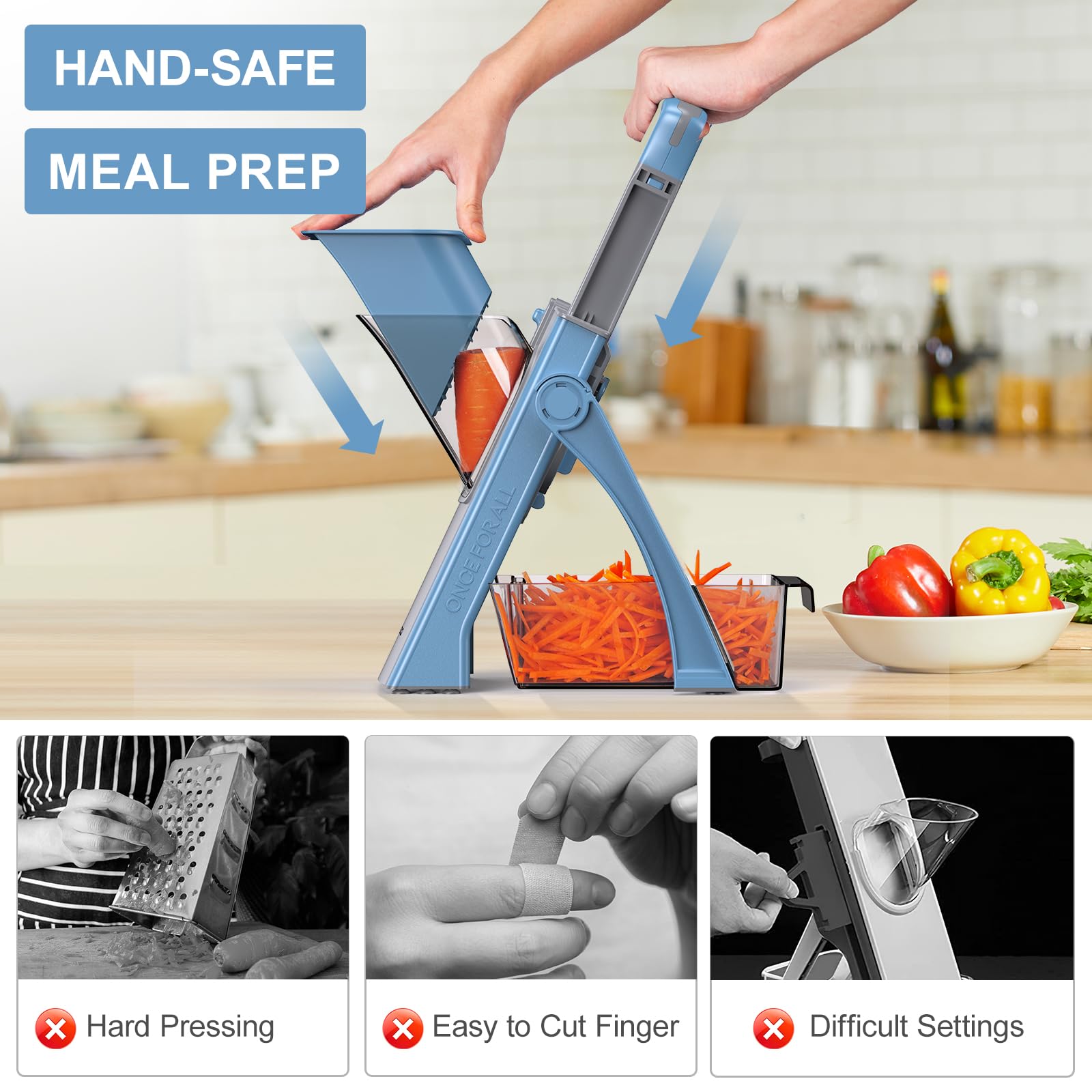 ZTQCSQ [All in 1] Upgraded Version Mandoline Slicer for Kitchen & Adjustable Mandoline Slicer. Veggie Chopper, Vegetable Cutter, Detachable Blade, Slice, Strips, Dice, Shred and Chop