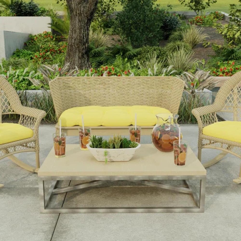 Tufted & Reversible Outdoor Cushions for Patio Furniture & Bench | Weather UV Fade Stain Resistant & Waterproof Cushion | Rectangle Shape, 44'' W X 18'' D X 4'' Size & Yellow Color