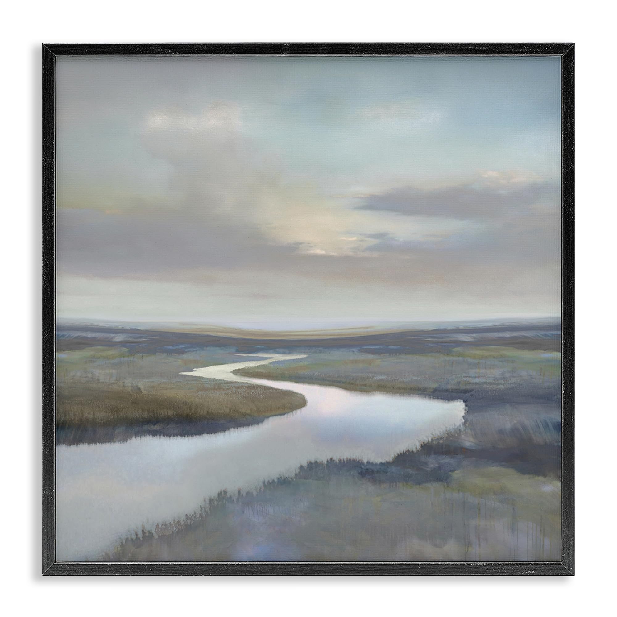 Calm Riverbend Landscape Serenity, 17 x 17 Inch Framed Giclée Print