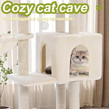 Cat Tree Tower with Hammock,40Cat Trees for Indoor Cats Large Adult(White)