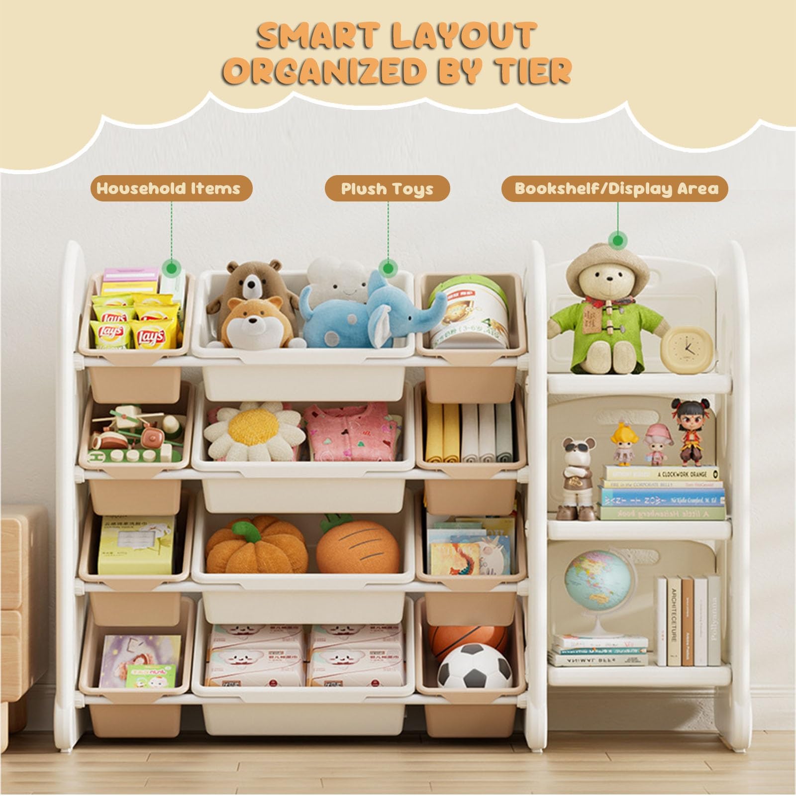 Scaffale Porta Giocattoli con Contenitori Estraibili Organizzatori per Giocattoli con Libreria per Bambini Mobile Contenitore per Bambini(33.1 * 13.8 * 25.9in)