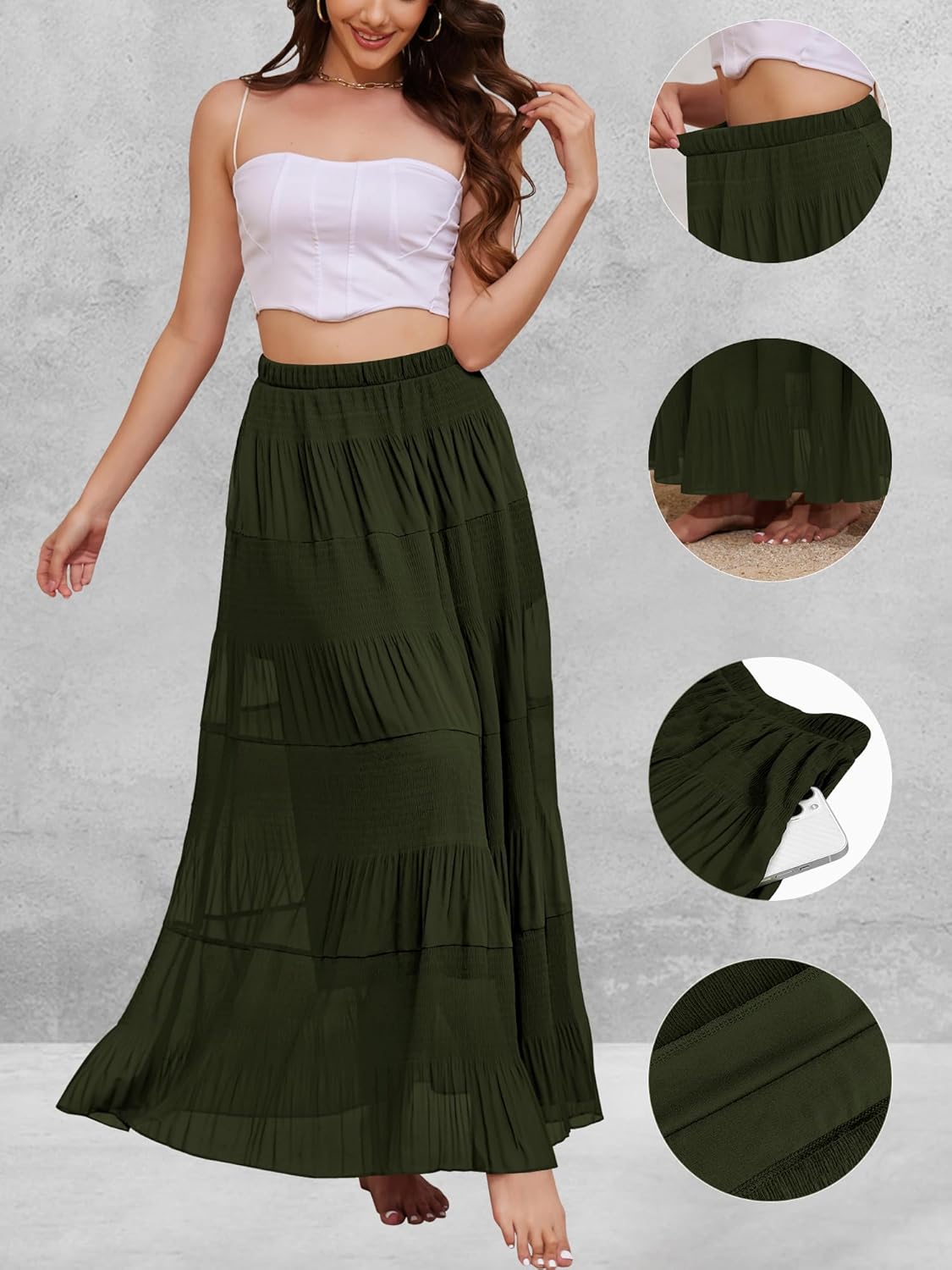 Women's Maxi Skirt with Pockets High Waisted Casual A-Line Pleated Long Skirts - Image 5