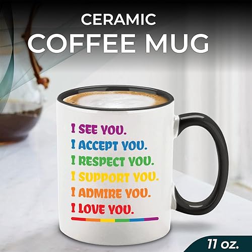 Miniatura 2 de shop4ever Taza de café de cerámica con texto en inglés "I See Accept Support Admire Love You Rainbow Gay LGBTQ, idea de regalo, taza de té