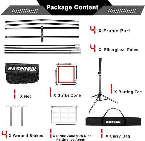 Vista 8 de 7'×7' Baseball Softball Practice Net,Baseball Backstop,with Batting Tee,for Hitting Pitching Batting Catching with Bow Frame,Bonus Strike Zone