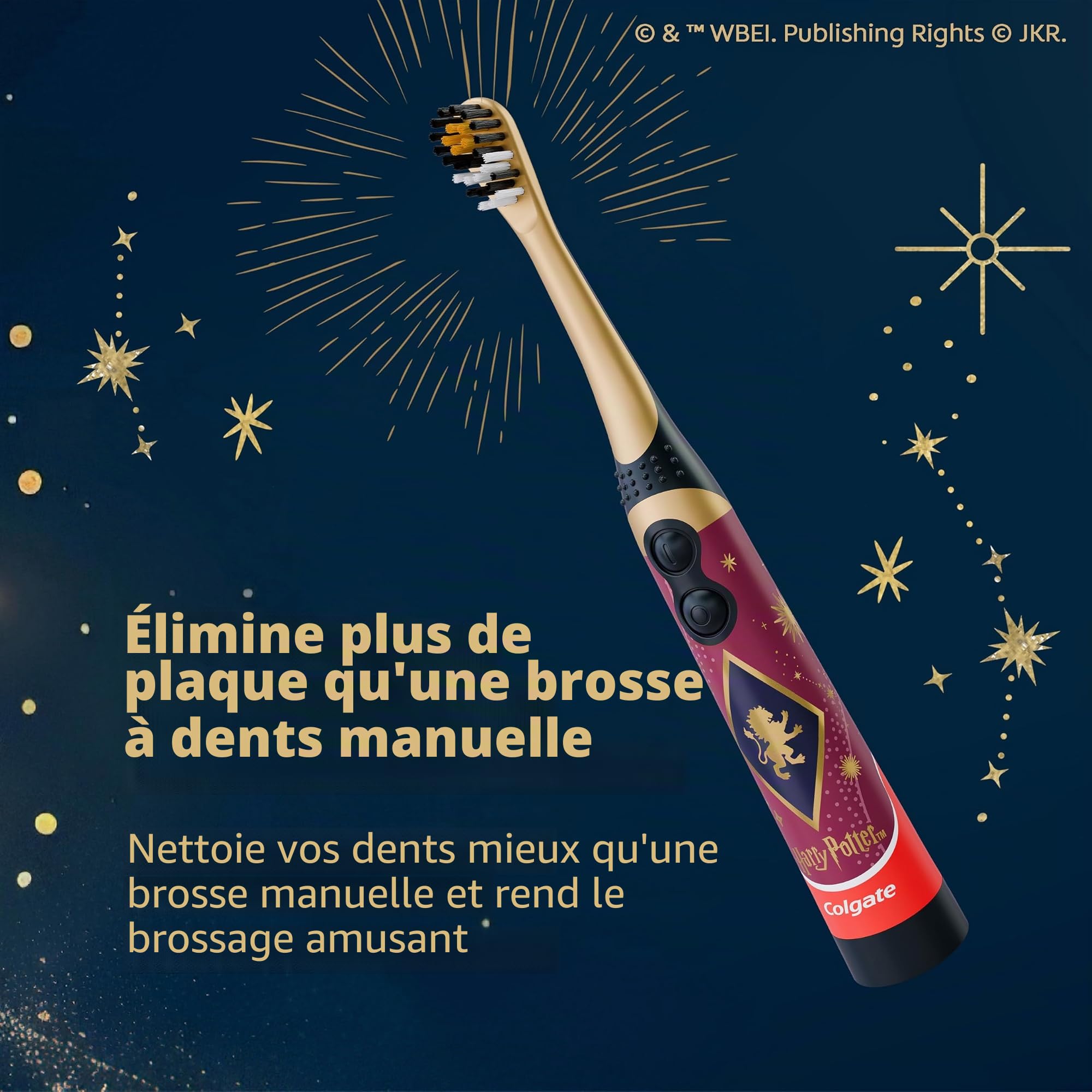 Colgate Harry Potter Lot de 4 brosses à dents vibrantes extra douces pour enfants, piles AA incluses, pour sorcières et sorciers à partir de 3 ans, design plat