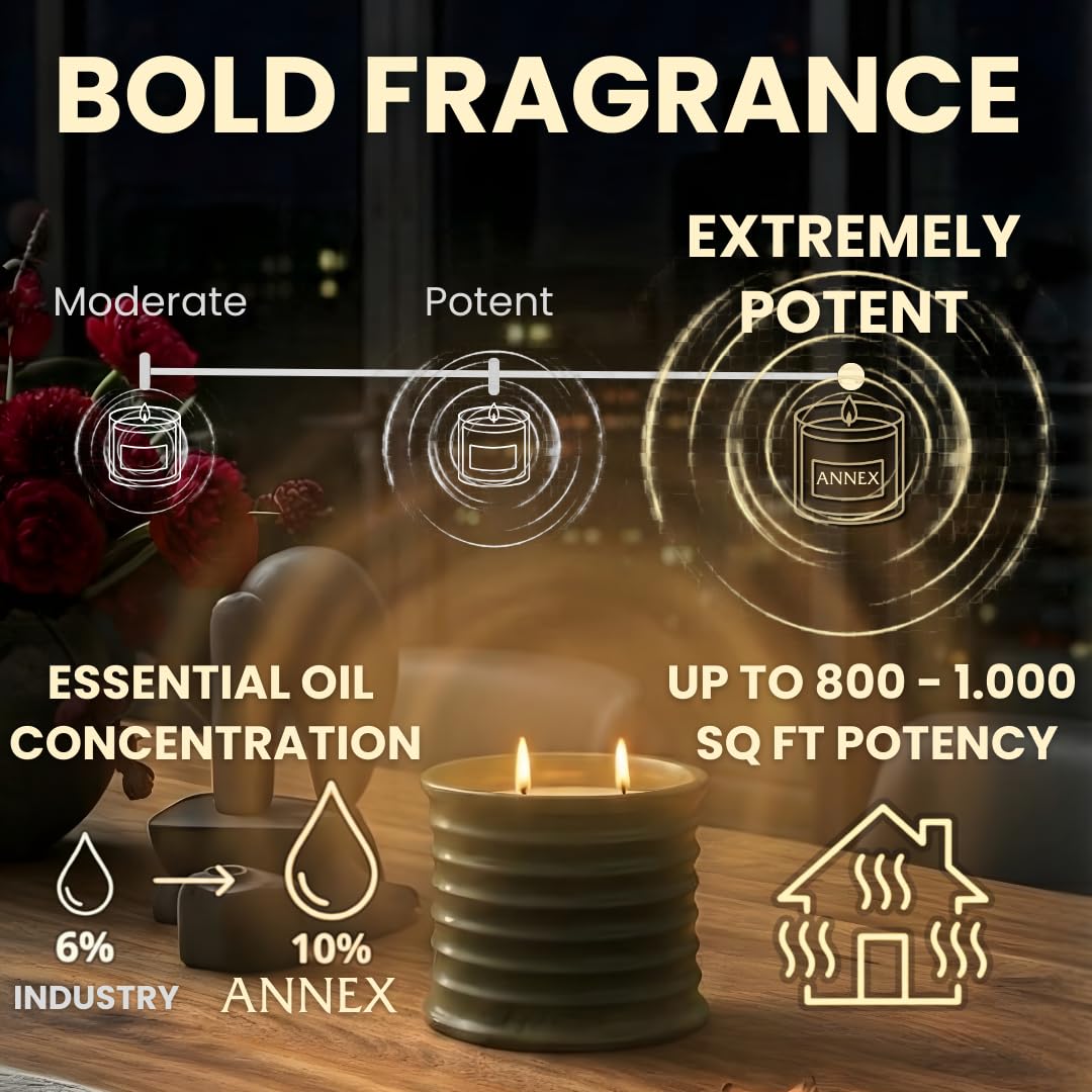 Annex Handgefertigte Keramikkerzen | Woody Wood - Oud & Agarwood Scented Sojawachs, ungiftig - 2 Baumwolldocht | Großes grünes Glas | Wiederverwendbar - Natürliche Aromatherapie Luxus Kerze für Frauen