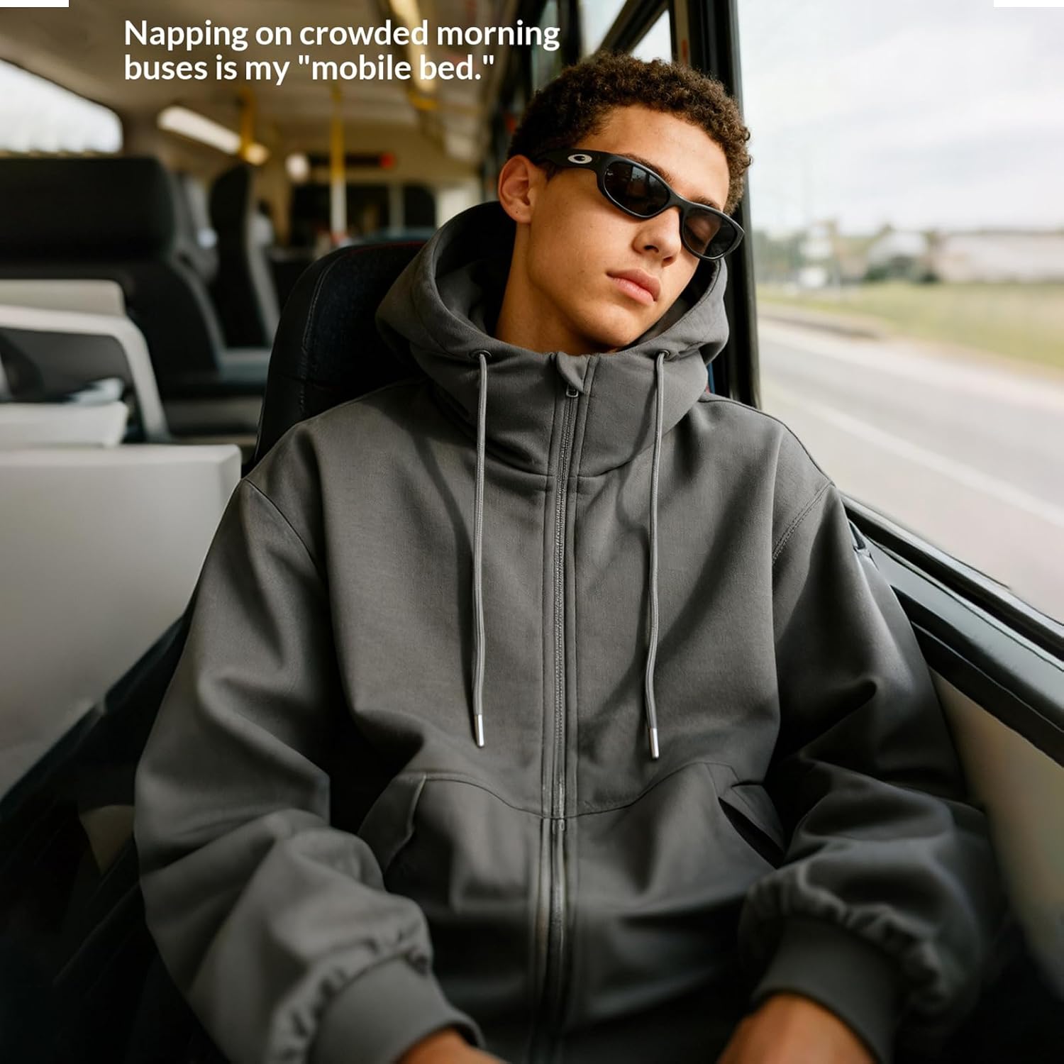 Airplane Hoodie Built-In Inflatable Neck Pillow Casual Zip Up Hoodies Oversized Sweatshirt For Long Flights